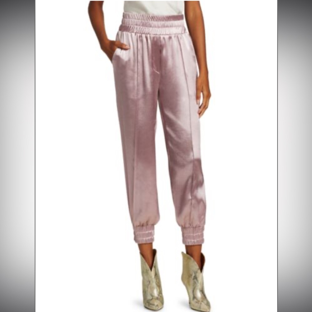 Cinq A Sept Kailey Satin Jogger Pants Rose Gold Size Large Shiny Joggers Pant
